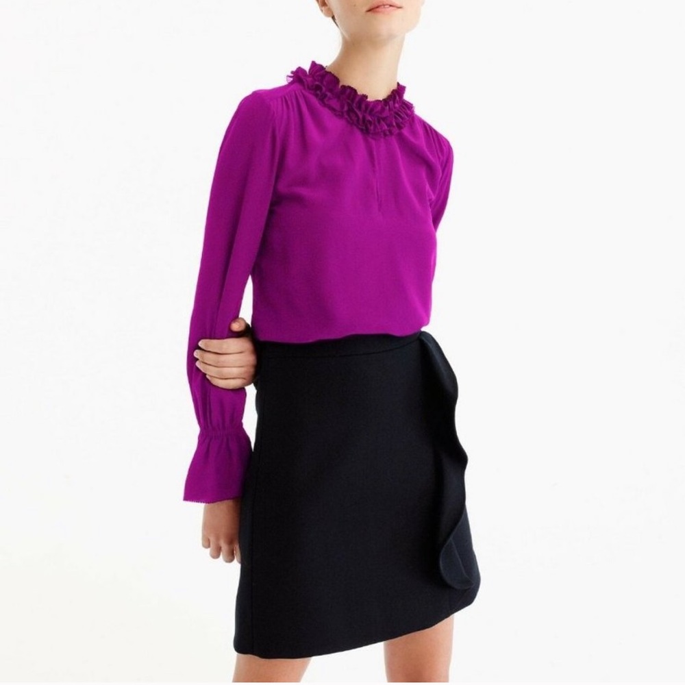 J. Crew Women’s Ruffle-neck Pink Silk Blouse